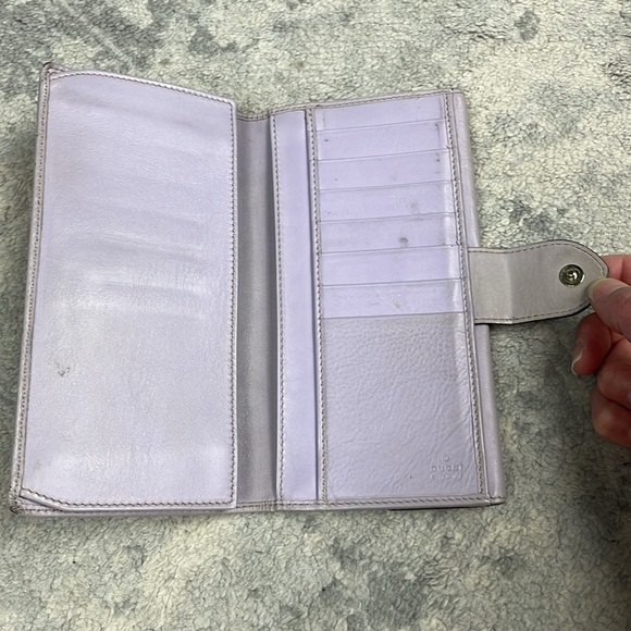 Gucci Monogram GG Long Wallet Double Sided Tan Lilac Heart Clasp - Picture 12 of 17